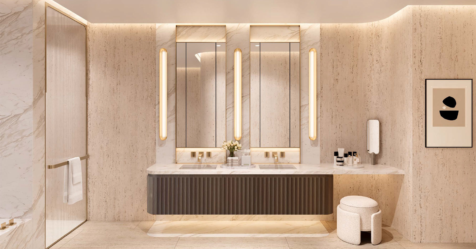 Primary Bathroom shown in earth palette Primary Bathroom shown in earth palette