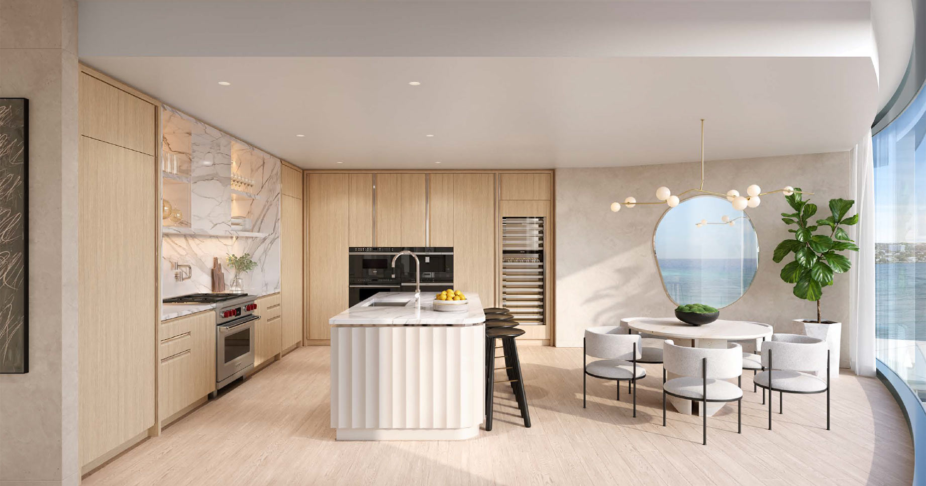 Rivage Bal Residences A & B Kitchen in air palette with wood flooring Rivage Bal Residences A & B Kitchen in air palette with wood flooring