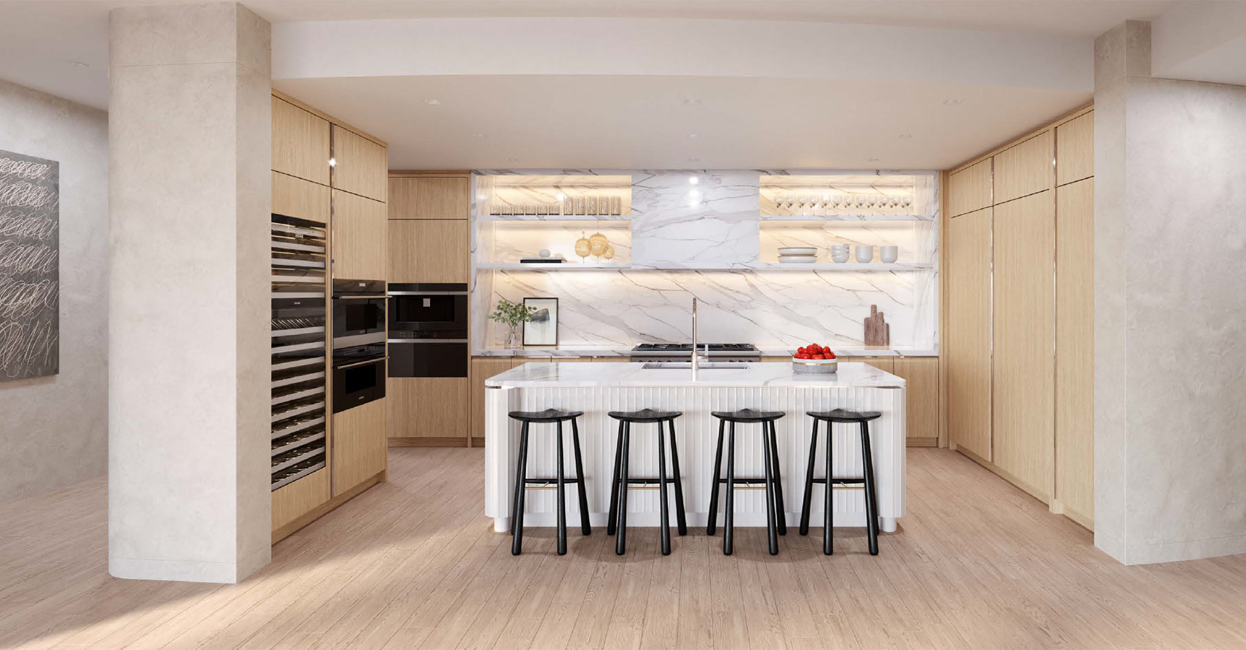 Rivage Bal Residence C Kitchen in air palette with wood flooring Rivage Bal Residence C Kitchen in air palette with wood flooring