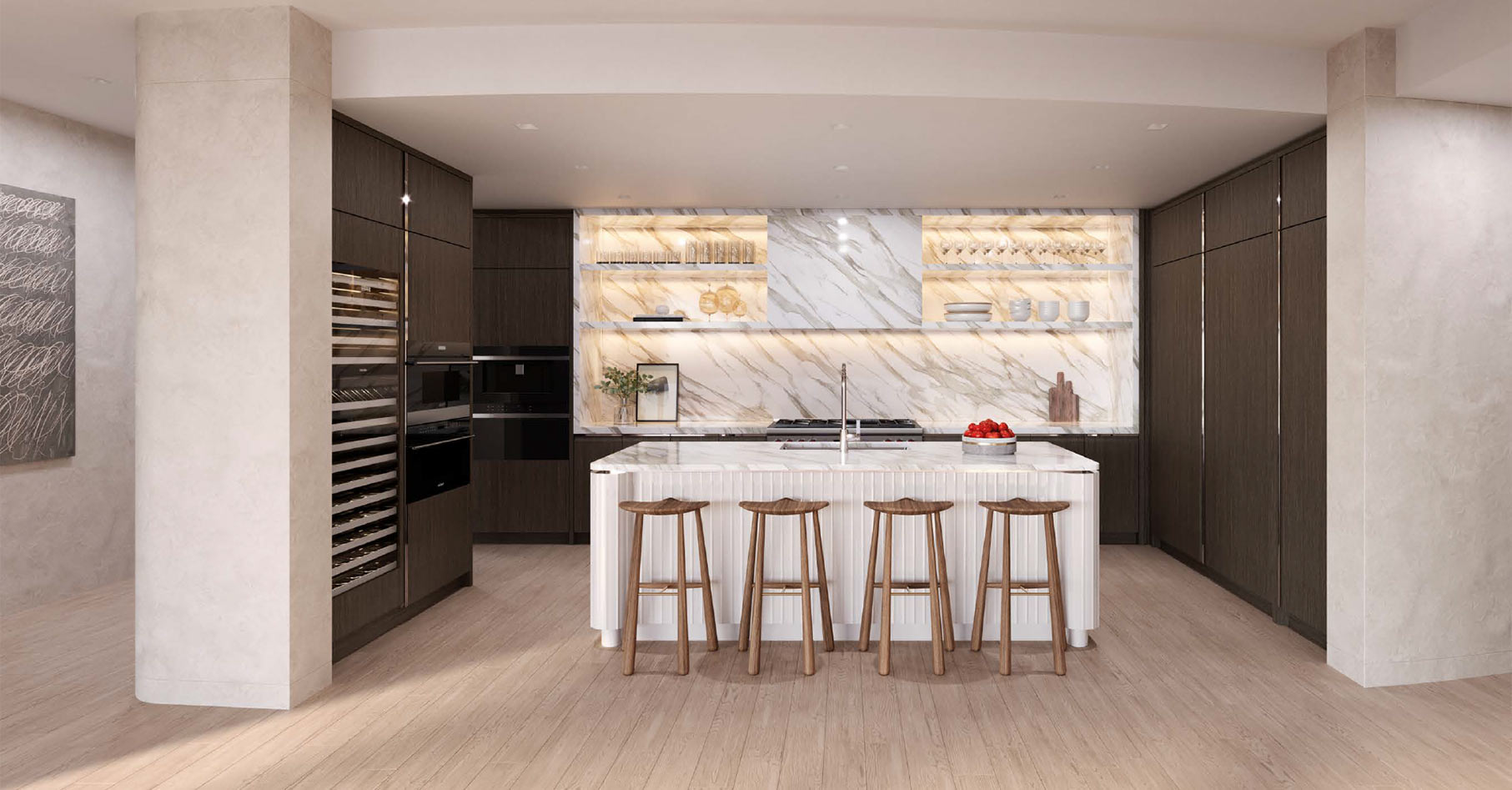 Rivage Bal Residence C Kitchen in earth palette with wood flooring Rivage Bal Residence C Kitchen in earth palette with wood flooring